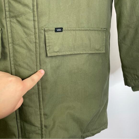 Vans army green puffer coat faux fur hoodie parka jacket women's size XS - Picture 8 of 16